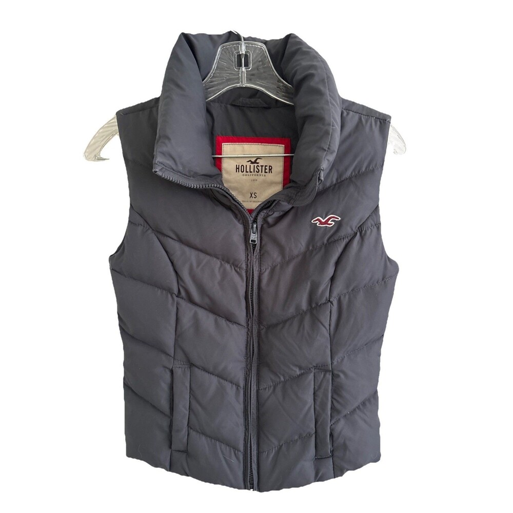 EUC Hollister Down feather Filled Puffer Vest Dark Charcoal Grey Sz XS